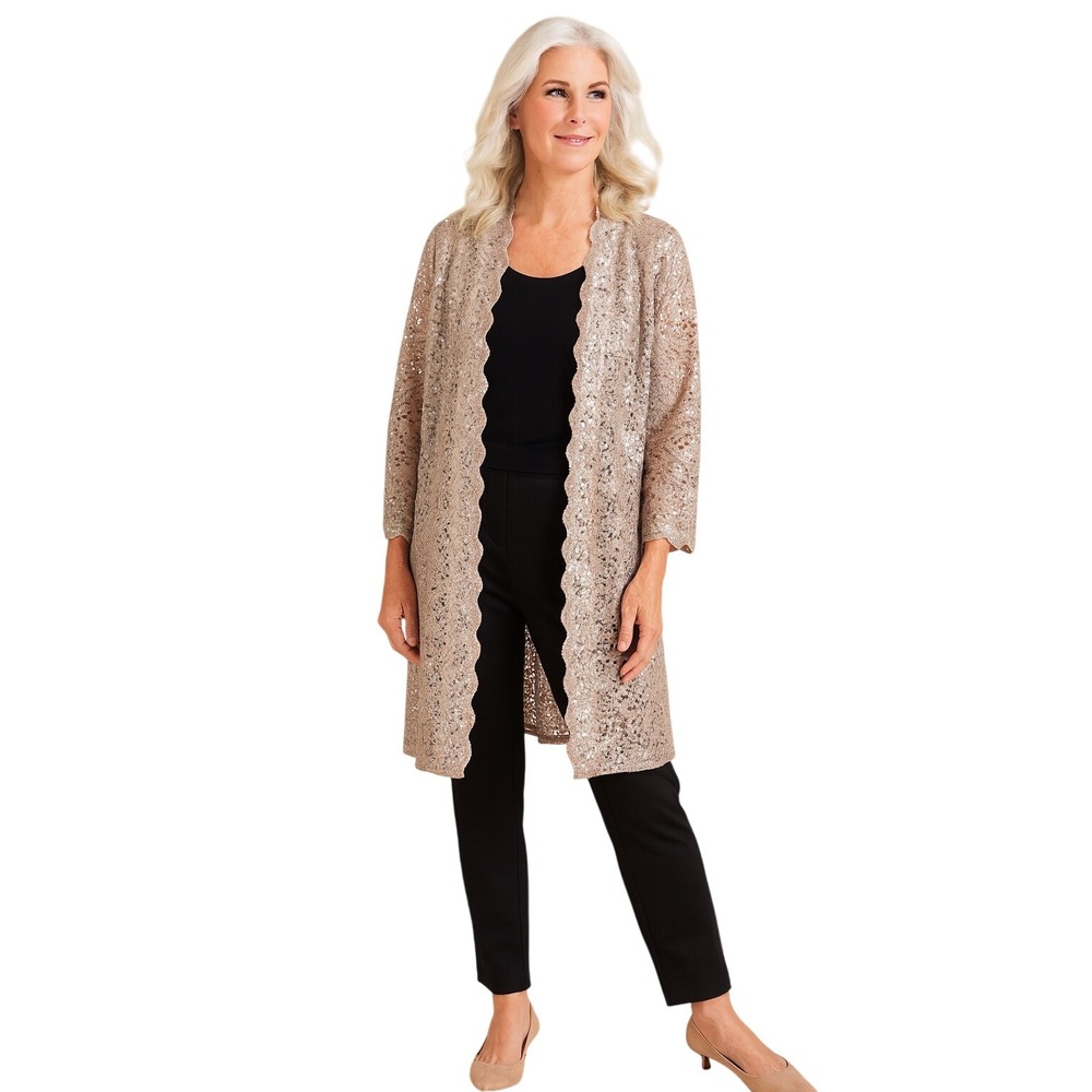 R&M Richard Lace Duster Cardigan‎ Sequin Embellished Taupe 18W 82-18